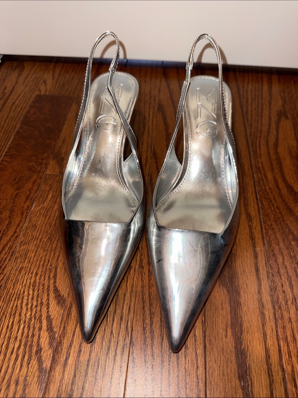 Mango Silver Pointed Slingback Heels